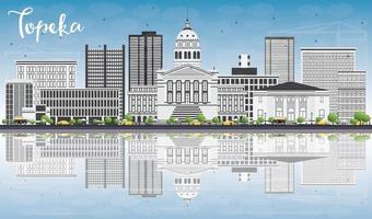 Topeka Skyline with Gray Buildings, Blue Sky and Reflections. vector