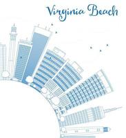 Outline Virginia Beach Virginia Skyline with Blue Buildings. vector