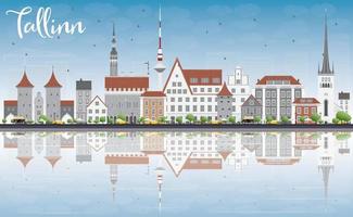 Tallinn Skyline with Gray Buildings, Blue Sky and Reflections. vector