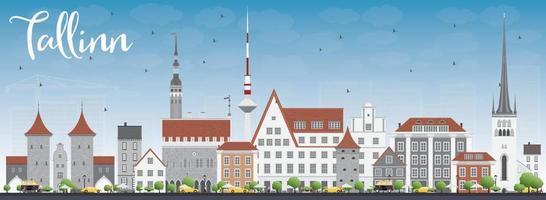 Tallinn Skyline with Gray Buildings and Blue Sky. vector