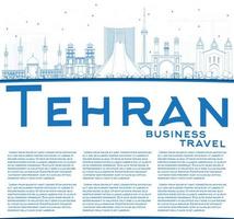 Outline Tehran Skyline with Blue Landmarks and Copy Space. vector