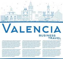 Outline Valencia Skyline with Blue Buildings and Copy Space. vector