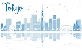 Outline Tokyo skyline with skyscrapers and Reflection. vector