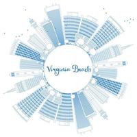 Outline Virginia Beach Virginia Skyline with Blue Buildings. vector