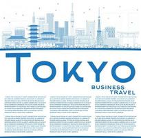 Outline Tokyo Skyline with Blue Buildings and Copy Space. vector