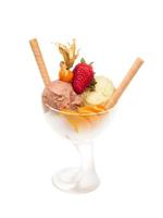yogurt and chocolate ice cream in a bowl close up photo
