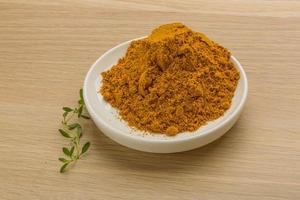 Curry powder on wooden background photo