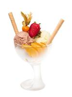 yogurt and chocolate ice cream in a bowl close up photo