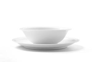 White plate and bowl isolated on white photo