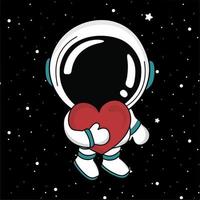 lindo astronauta sosteniendo corazón amor dibujos animados vector