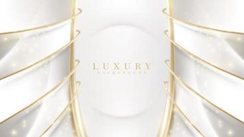 Realistic luxury white background with 3d golden curve lines element and glitter light effect decoration and bokeh. vector