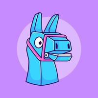 Linda ilustración de dibujos animados de cabeza de alpaca azul. diseño de robot llama vector