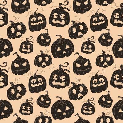 Seamless pattern halloween pumpkins, funny faces.Vector set in cartoon style.