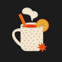 Mulled wine in a cup. Mulled wine with cinnamon.Vector in cartoon style. All elements are isolated vector