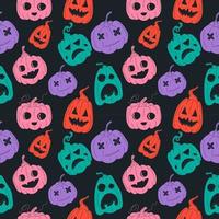 calabazas de halloween de patrones sin fisuras, caras divertidas en color .vector en estilo de dibujos animados. vector