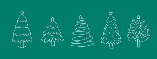 Christmas tree line on a green isolated background vector