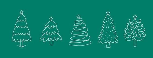 Christmas tree line on a green isolated background vector