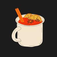 Mulled wine in a cup. Mulled wine with cinnamon.Vector in cartoon style. All elements are isolated vector