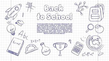 Pen Drawings on the Copybook Page. Vector Banner. Perfect for Web Sites, Social Media, Printed Materials, etc.