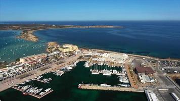 Aerial view of Formentera port with yachts and boats near Ibiza video