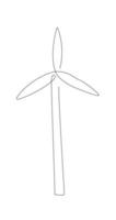 One line windmill. Line art wind energy. Continuous line nature power. vector