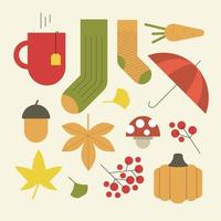 Autumn vector flat elements set. Fall season cozy icons collection. Marble color.