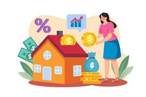 Female investing finance in home vector