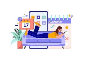 Girl checking her meeting schedule on a mobile app vector