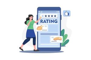 Girl make rating on the food app vector