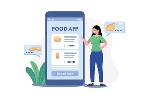 Girl Order Food from mobile app vector