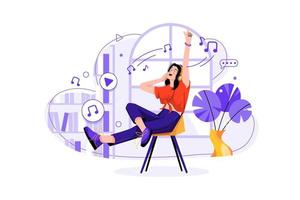 Girl listening to podcast music vector