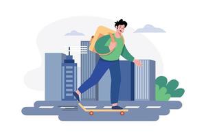 Pizza Delivery boy on a skateboard vector