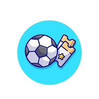 balón de fútbol con ilustración de icono de vector de dibujos animados de boleto. concepto de icono de objeto deportivo vector premium aislado. estilo de dibujos animados plana