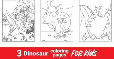 divertido libro de colorear de dinosaurios para niños. lindo fondo animal paisaje prehistórico coloreando esquema escena. estegosaurio de dinosaurio prehistórico de dibujos animados, libro para colorear, ilustración divertida vector