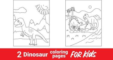 divertido libro de colorear de dinosaurios para niños. lindo fondo animal paisaje prehistórico coloreando esquema escena. estegosaurio de dinosaurio prehistórico de dibujos animados, libro para colorear, ilustración divertida vector