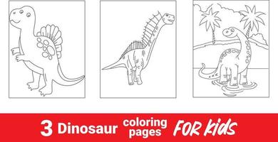 divertido libro de colorear de dinosaurios para niños. lindo fondo animal paisaje prehistórico coloreando esquema escena. estegosaurio de dinosaurio prehistórico de dibujos animados, libro para colorear, ilustración divertida vector