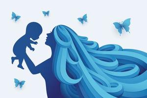 Baby In A Tender Embrace Of Mother, Vector illustration in a papercut style