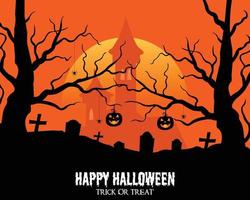 feliz halloween con plantilla de castillo y cementerio vector