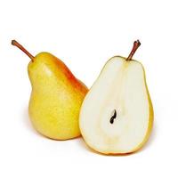 Two ripe yellow pears isolated on white background photo