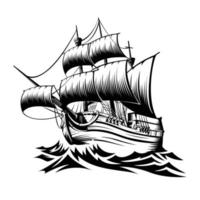 Pirate ship - hand drawn vector illustration