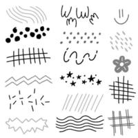 Abstract Black White Line Form Doodle Hand Drawing Pen Paint Marker Brush Ink Scribble Mesh Polkadot Flower Smile Star Texture Pattern Collection Set Vector Illustration