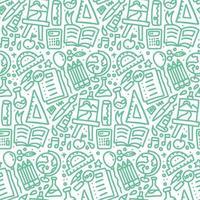 Hand Drawn monochrome Doodle School Supplies Icons Seamless Pattern. Education Design Elements green on white Background for Kids. Back to School vector hand drawn illustration.