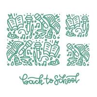 Back to school doodle decoration for background. Linear square drawing pattern for educational learning messages design. Vector bold outline illustration.