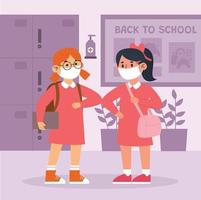 Happy Students Ready To Back To School in New Normal Protocol vector