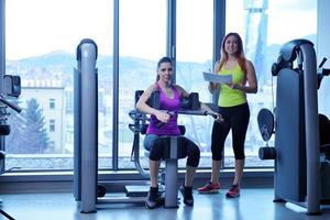 woman exercising with her personal trainer photo