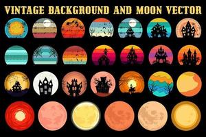 Vintage background bundle, moon vector, design element, silhouette, graphic illustration vector