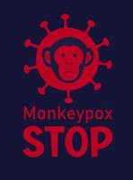 Illustration of the monkeypox virus. The face of the monkey as a symbol. Icon of smallpox and outbreak of a new infectious disease vector