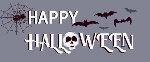 tarjeta de felicitación con feliz halloween. con poutine y murciélagos. vector