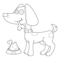 Dog eating bones suitable for children's coloring page vector illustration