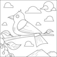 Bird on a tree branch suitable for children's coloring page vector illustration